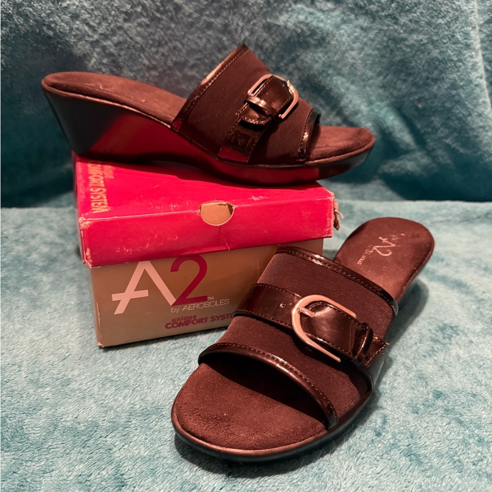 A2 By Aerosoles Black Wedge Slides